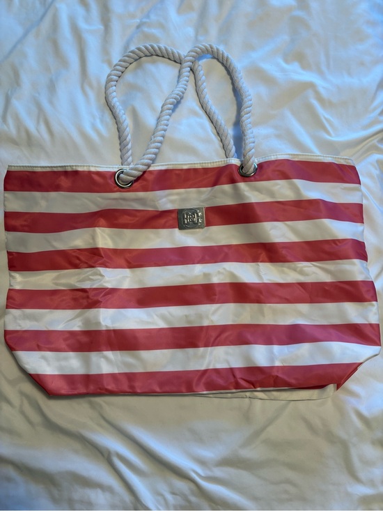 B & C Handbags - Striped Pink and White Rope-Handle Tote Bag NWT